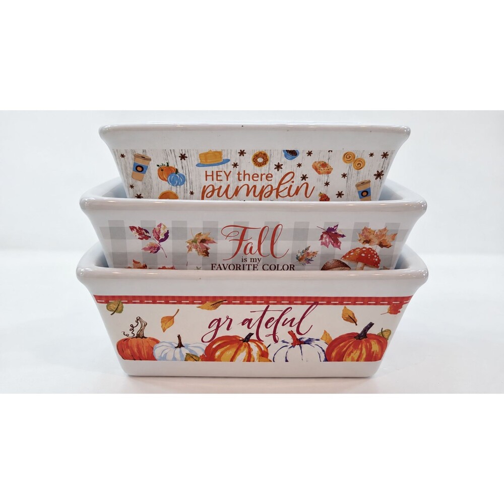 Royal Norfolk Harvest Mini Loaf Pans~Fall/Grateful/Pumpkin Theme Set of 3
